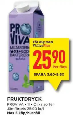 Willys FRUKTDRYCK, Medlemspris erbjuda