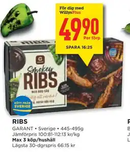 Willys Hemma RIBS, Medlemspris erbjuda
