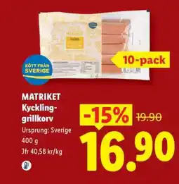 Lidl MATRIKET Kycklinggrillkorv erbjuda