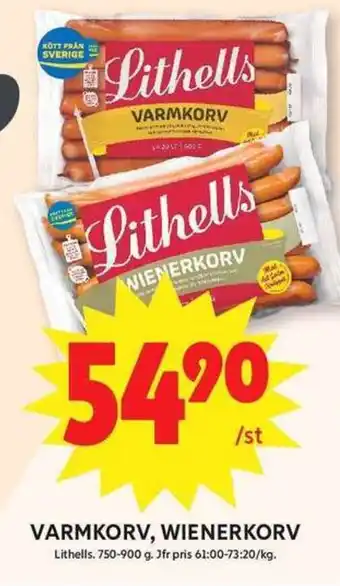 ICA Maxi Lithells Varmkorv, wienerkorv erbjuda