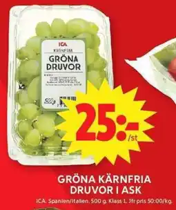 ICA Maxi Ica Gröna kärnfria druvor i ask erbjuda