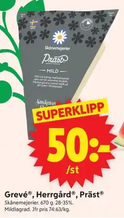 ICA Supermarket Skånemejerier GrevéⓇ, HerrgårdⓇ, PrästⓇ erbjuda