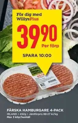 Willys Färska Hamburgare 4-pack erbjuda