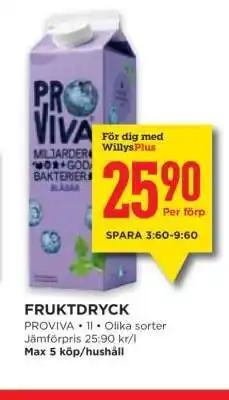 Willys FRUKTDRYCK erbjuda