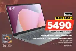 Power Lenovo IdeaPad Slim 3 Bärbar dator 16 GB RAM + 512 GB SSD för jämn prestanda erbjuda