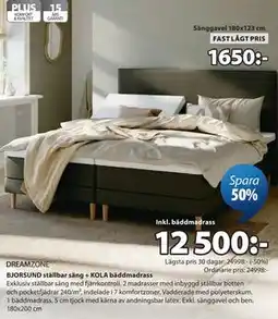 JYSK BJORSUND ställbar säng + KOLA bäddmadrass erbjuda