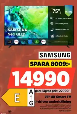 Power Samsung 75" 4K Smart TV Al-driven underhållning erbjuda