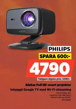 Power Philips Bärbar Full HD smart projektor Inbyggd Google TV med Wi-Fi-streaming erbjuda