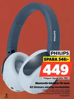 Power Philips Bluetooth-hörlurar för barn 60 timmars oändlig musikglädje erbjuda