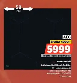 Power Aeg Induktionshäll Inkluderar Hob2Hood-funktion erbjuda