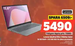 Power Lenovo IdeaPad Slim 3 Bärbar dator 16 GB RAM + 512 GB SSD för jämn prestanda erbjuda