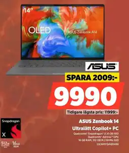 Power ASUS Zenbook 14 Ultralätt Copilot+ PC erbjuda