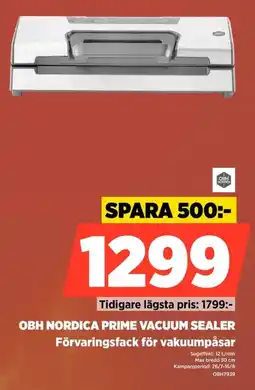 Power Obh nordica prime vacuum sealer Förvaringsfack för vakuumpåsar erbjuda