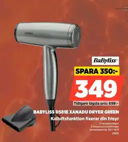 Power Babyliss D581EXanadu Dryer Green Kalluftsfunktion fixerar din frisyr erbjuda