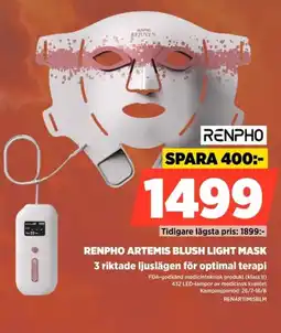 Power Renpho artemis blush light mask 3 riktade ljuslägen för optimal terapi erbjuda