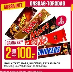 ÖoB LION, KITKAT, MARS, SNICKERS, TWIX 10-PACK erbjuda