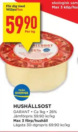 Willys Hemma HUSHÅLLSOST, Medlemspris erbjuda