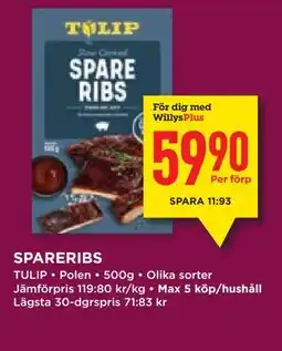 Willys Hemma SPARERIBS, Medlemspris erbjuda