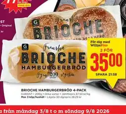 Willys Hemma BRIOCHE HAMBURGERBRÖD 4-PACK, Medlemspris erbjuda