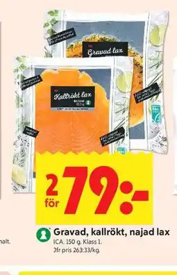 ICA Kvantum Gravad, kallrökt, najad lax erbjuda