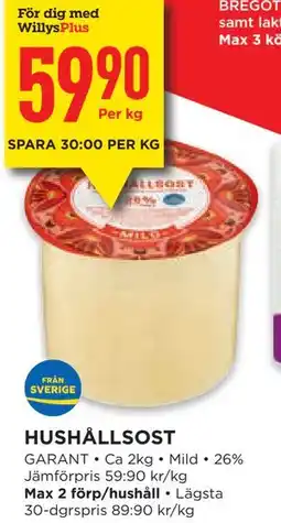 Willys HUSHÅLLSOST, Medlemspris erbjuda