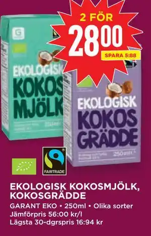 Willys EKOLOGISK KOKOSMJÖLK, KOKOSGRÄDDE erbjuda