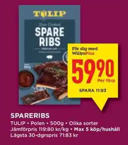 Willys Spareribs erbjuda