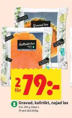 ICA Supermarket GRAVAD, KALLRÖKT, NAJAD LAX erbjuda
