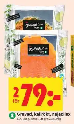 ICA Supermarket GRAVAD, KALLRÖKT, NAJAD LAX erbjuda