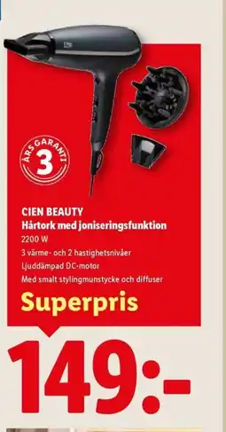 Lidl CIEN BEAUTY Hårtork med joniseringsfunktion erbjuda