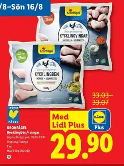 Lidl KRONFÅGEL Kycklingben/-vingar erbjuda