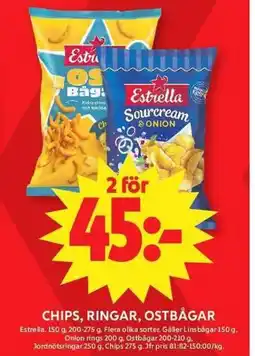 ICA Maxi Chips, ringar, ostbågar erbjuda