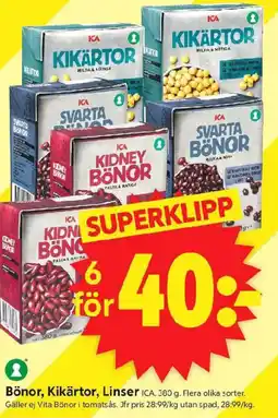 ICA Supermarket Bönor, kikärtor, linser erbjuda
