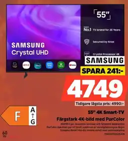 Power Samsung 55" 4K Smart-TV Färgstark 4K-bild med PurColor erbjuda