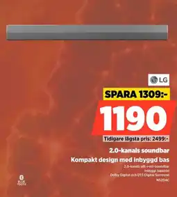 Power Lg 2.0-kanals soundbar Kompakt design med inbyggd bas erbjuda