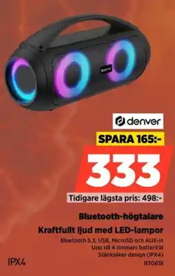 Power Denver Bluetooth-högtalare Kraftfullt ljud med LED-lampor erbjuda