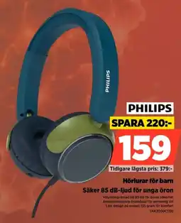 Power Philips Hörlurar för barn Säker 85 dB-ljud för unga öron erbjuda