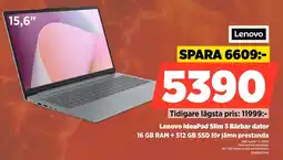 Power Lenovo IdeaPad Slim 3 Bärbar dator 16 GB RAM + 512 GB SSD för jämn prestanda erbjuda