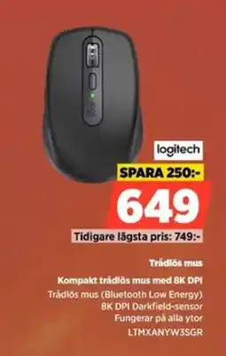 Power Logitech Trådlös mus Kompakt trådlös mus med 8K DPI erbjuda