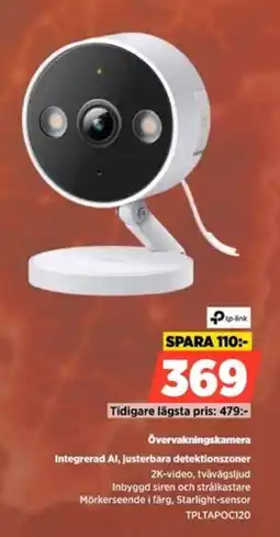 Power Tp-link Övervakningskamera Integrerad Al, justerbara detektionszoner erbjuda