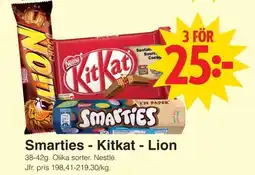 Matöppet Smarties - Kitkat - Lion erbjuda