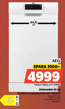Power Aeg Diskmaskin 45 cm Kraftfull rengöring från hörn till hörn erbjuda