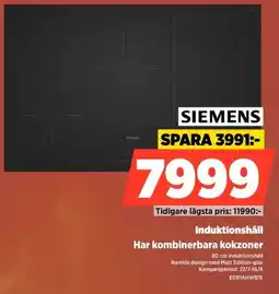 Power Siemens Induktionshäll Har kombinerbara kokzoner erbjuda