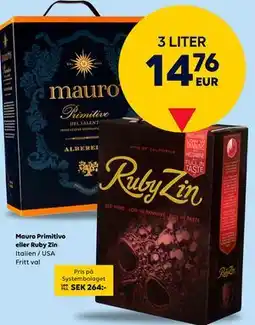 Border Shop Mauro Primitivo eller Ruby Zin, EUR 14.76 erbjuda