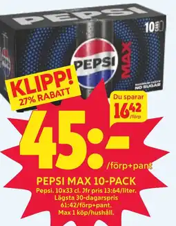 Ica Hajen Lagpris Pepsi max 10-pack erbjuda