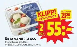 Ica Hajen Lagpris Triumf Glass Äkta vaniljglass erbjuda