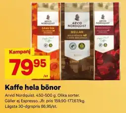 City Gross Arvid Nordquist Kaffe hela bönor erbjuda