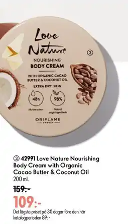 Oriflame Love Nature Nourishing Body Cream with Organic Cacao Butter & Coconut Oil erbjuda