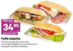 City Gross Fylld ciabatta, Pris i appen erbjuda