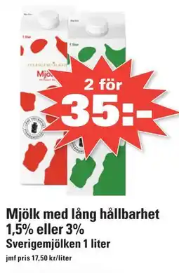 Nära dej Mjölk med lång hållbarhet 1,5% eller 3% erbjuda
